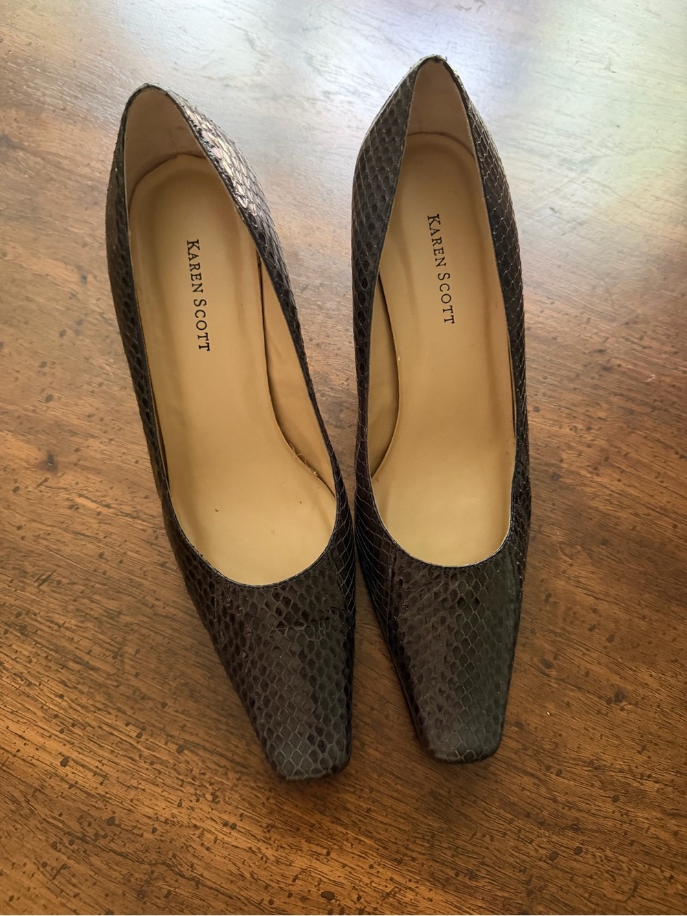 Karen Scott Black Snake-Embossed Square-Toe Pumps